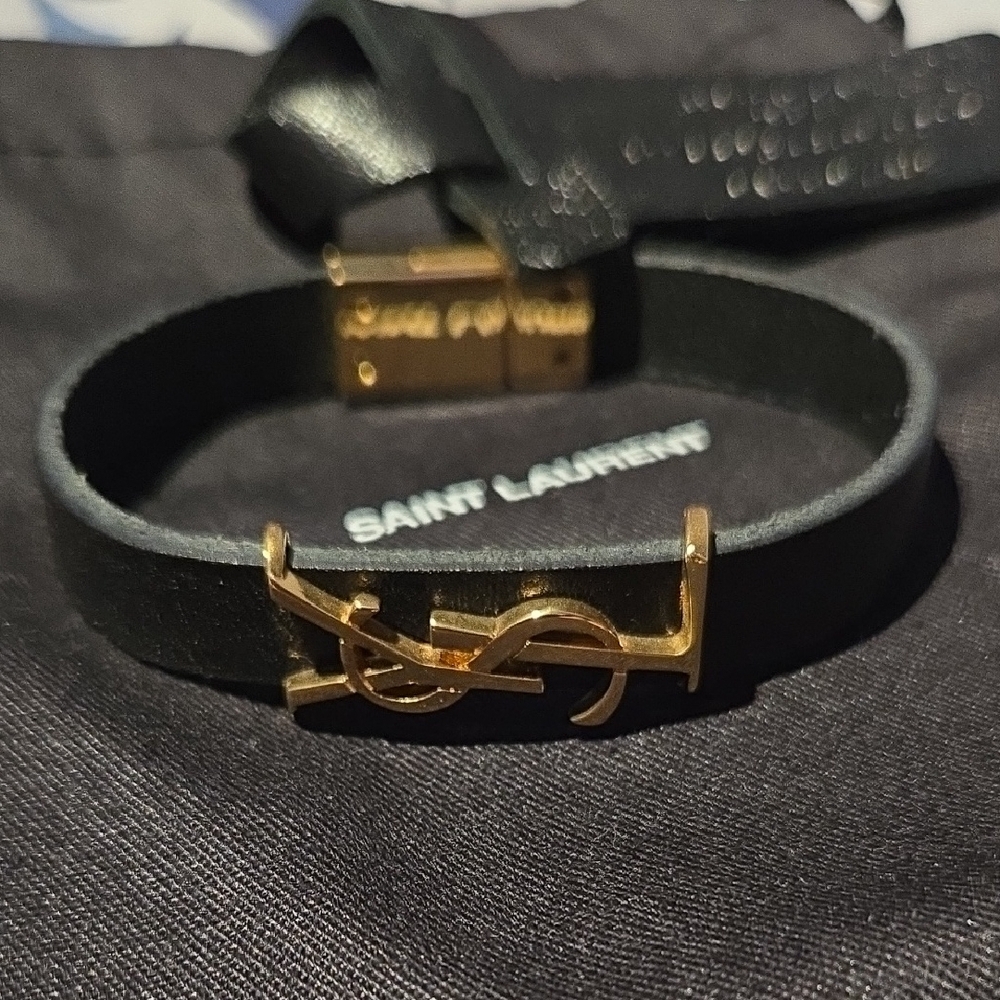 Saint Laurent Black and Gold YSL Bracelet Size M